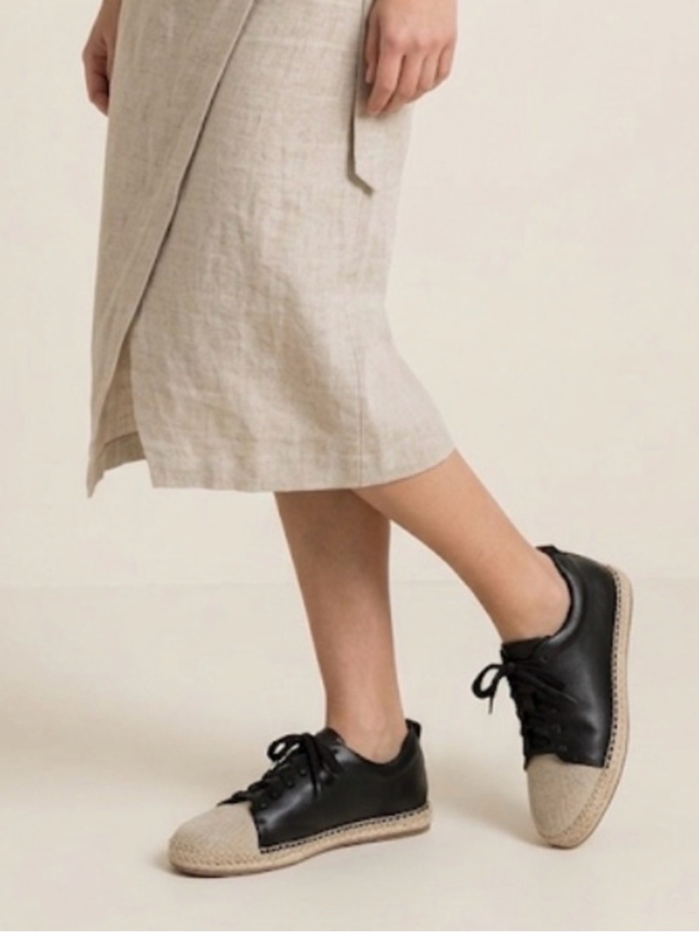 🌿 Matt & Nat Maia Black Leather Espadrille Sneaker with Natural Woven Toe